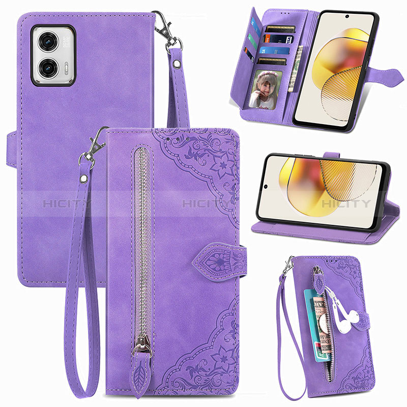 Coque Portefeuille Livre Cuir Etui Clapet S06D pour Motorola Moto G73 5G Violet Plus