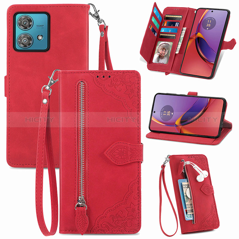 Coque Portefeuille Livre Cuir Etui Clapet S06D pour Motorola Moto G84 5G Rouge Plus