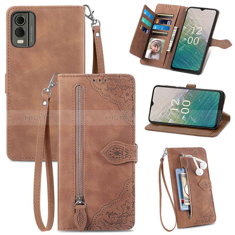 Coque Portefeuille Livre Cuir Etui Clapet S06D pour Nokia C210 Marron Plus