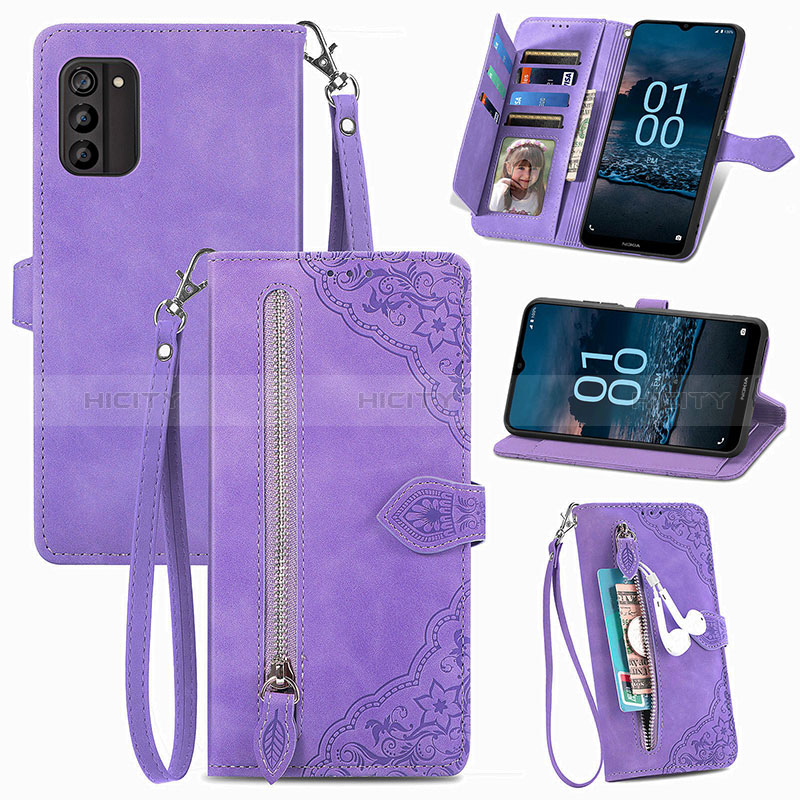 Coque Portefeuille Livre Cuir Etui Clapet S06D pour Nokia G100 Rose Plus