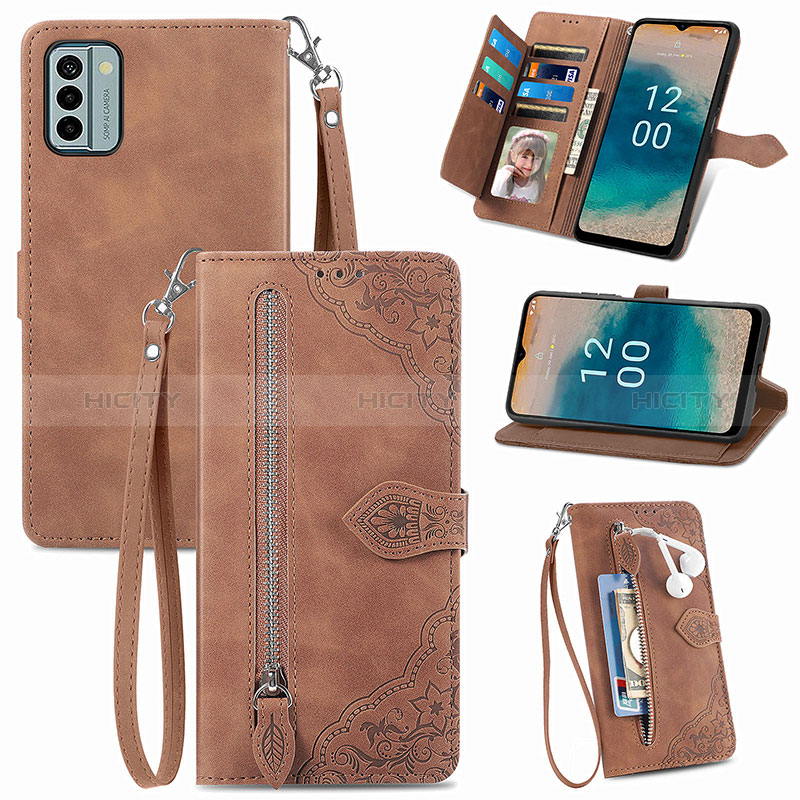 Coque Portefeuille Livre Cuir Etui Clapet S06D pour Nokia G22 Marron Plus