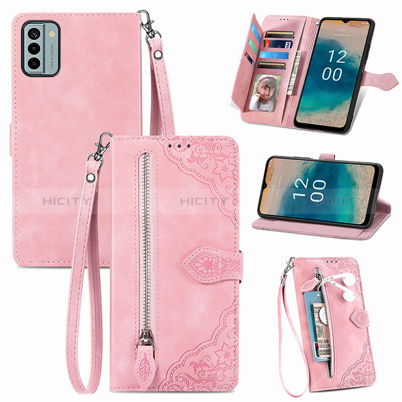 Coque Portefeuille Livre Cuir Etui Clapet S06D pour Nokia G22 Rose Plus