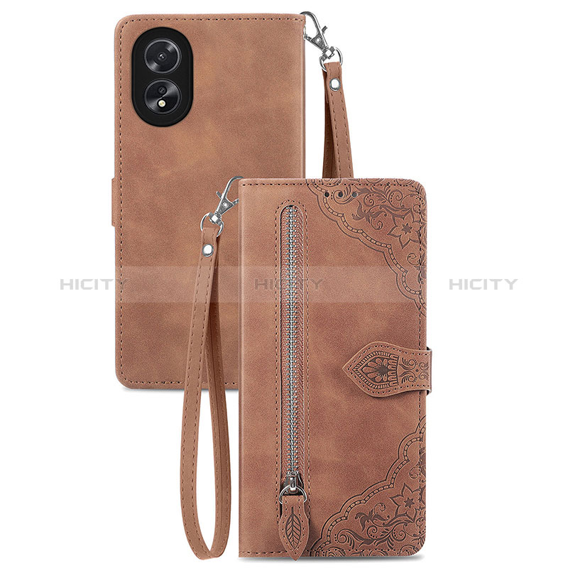 Coque Portefeuille Livre Cuir Etui Clapet S06D pour Oppo A18 Marron Plus