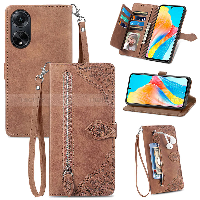 Coque Portefeuille Livre Cuir Etui Clapet S06D pour Oppo A98 5G Marron Plus