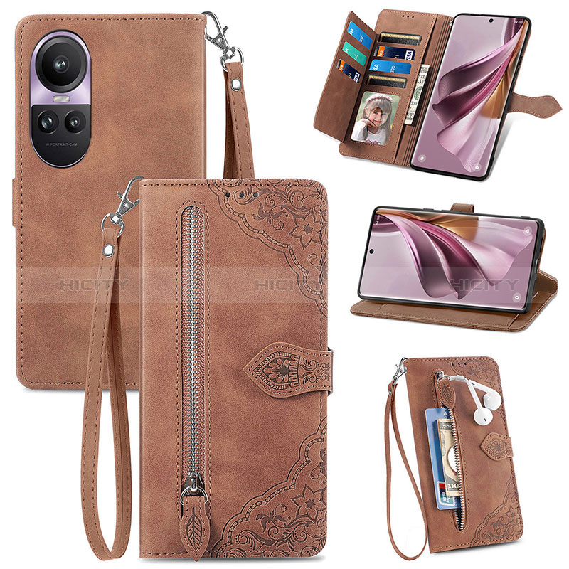 Coque Portefeuille Livre Cuir Etui Clapet S06D pour Oppo Reno10 5G Marron Plus