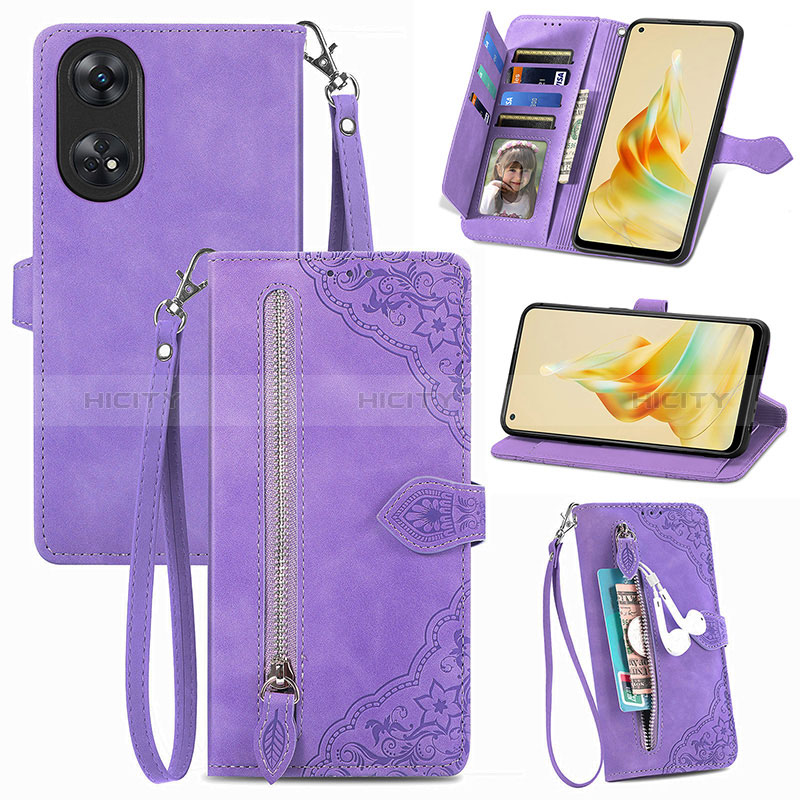 Coque Portefeuille Livre Cuir Etui Clapet S06D pour Oppo Reno8 T 4G Violet Plus