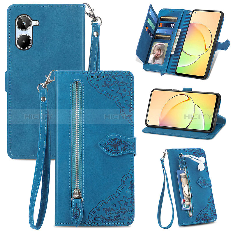 Coque Portefeuille Livre Cuir Etui Clapet S06D pour Realme 10 4G Bleu Plus