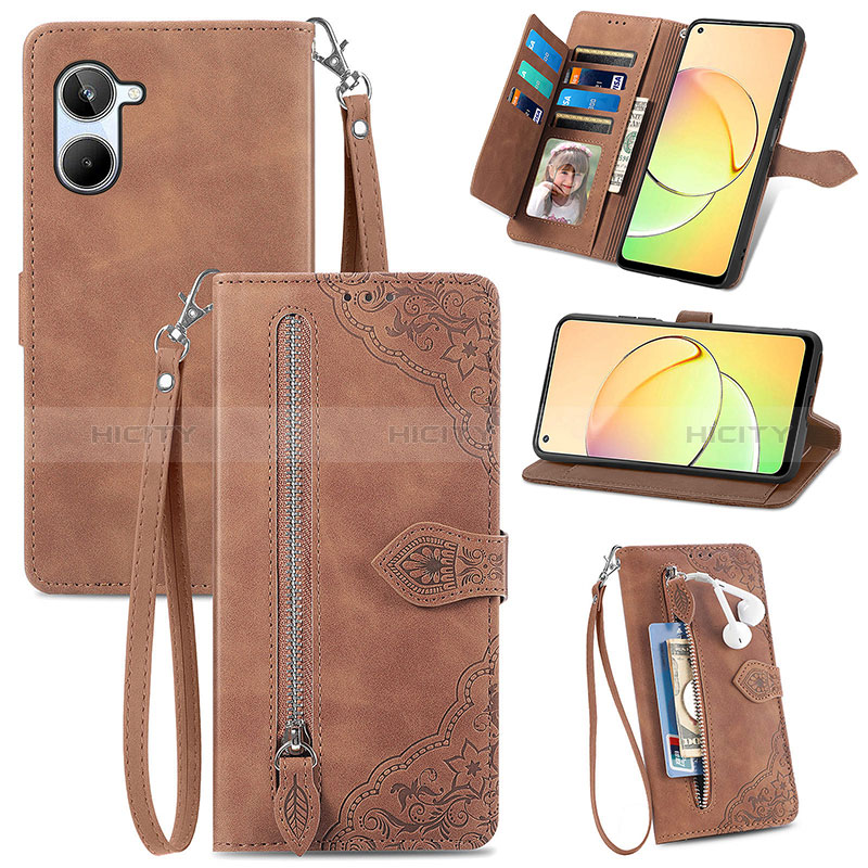 Coque Portefeuille Livre Cuir Etui Clapet S06D pour Realme 10 4G Marron Plus