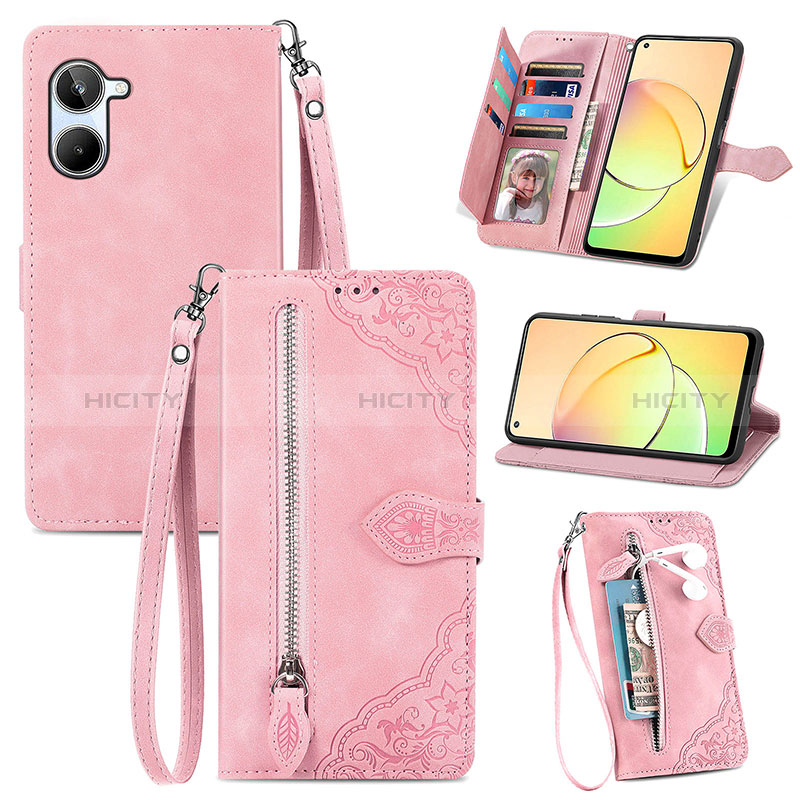 Coque Portefeuille Livre Cuir Etui Clapet S06D pour Realme 10 4G Rose Plus