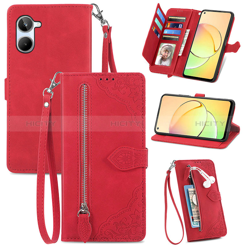 Coque Portefeuille Livre Cuir Etui Clapet S06D pour Realme 10 4G Rouge Plus