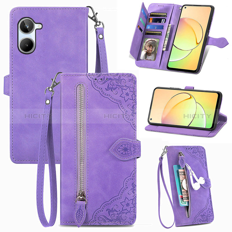 Coque Portefeuille Livre Cuir Etui Clapet S06D pour Realme 10 4G Violet Plus