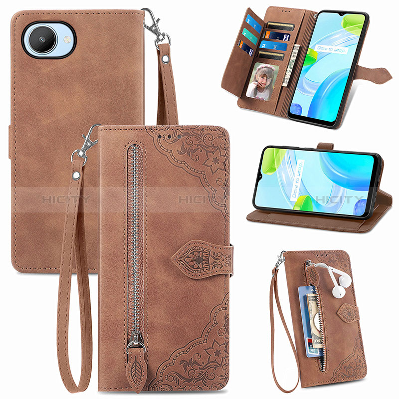 Coque Portefeuille Livre Cuir Etui Clapet S06D pour Realme C30s Marron Plus