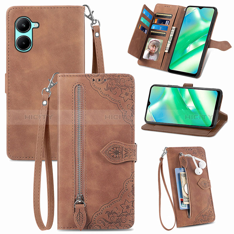 Coque Portefeuille Livre Cuir Etui Clapet S06D pour Realme C33 (2023) Marron Plus