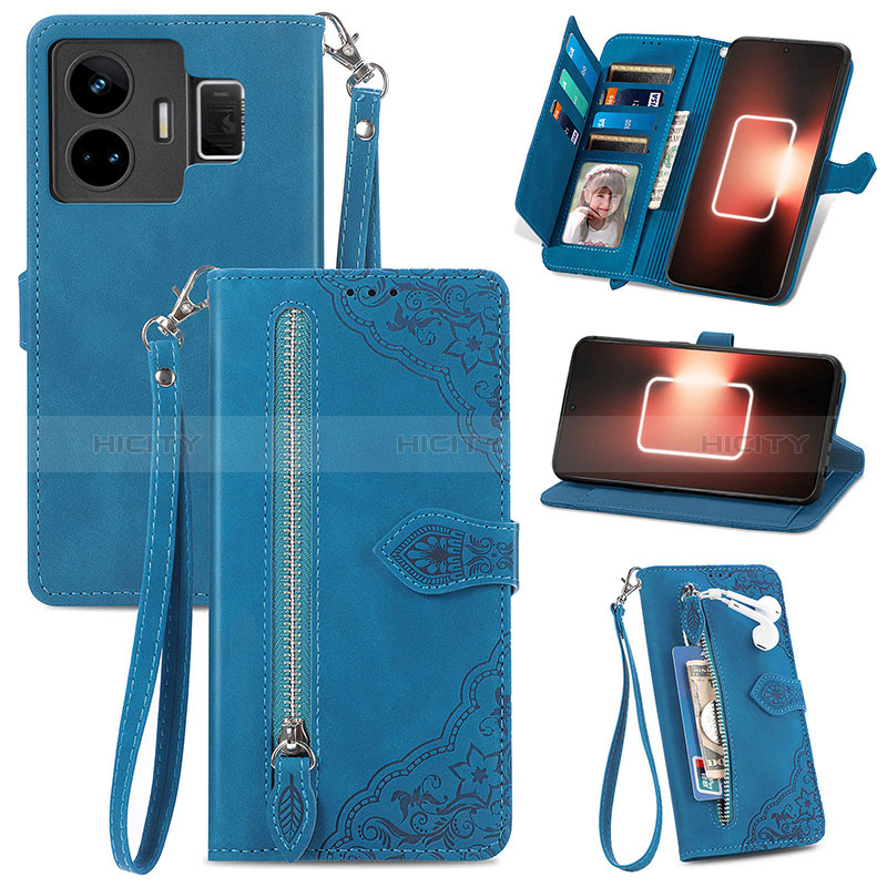 Coque Portefeuille Livre Cuir Etui Clapet S06D pour Realme GT Neo5 5G Bleu Plus