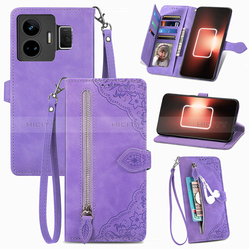 Coque Portefeuille Livre Cuir Etui Clapet S06D pour Realme GT Neo5 5G Violet Plus