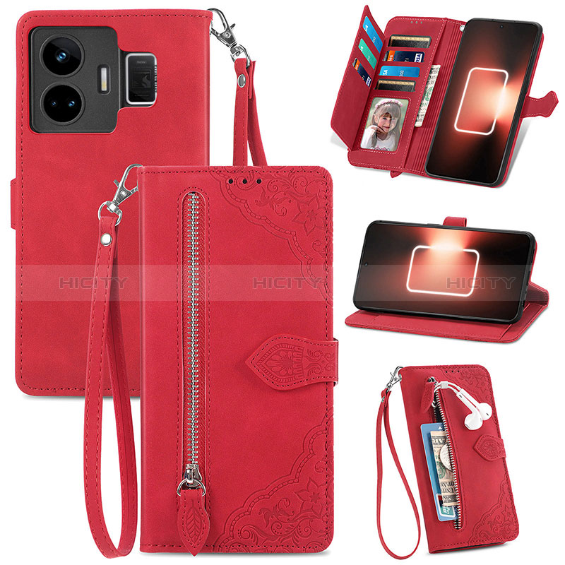 Coque Portefeuille Livre Cuir Etui Clapet S06D pour Realme GT3 5G Rouge Plus