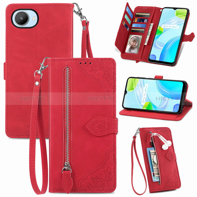 Coque Portefeuille Livre Cuir Etui Clapet S06D pour Realme Narzo 50i Prime Rouge Plus