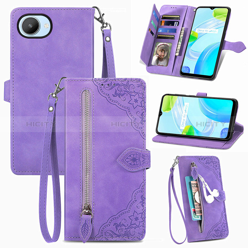 Coque Portefeuille Livre Cuir Etui Clapet S06D pour Realme Narzo 50i Prime Violet Plus