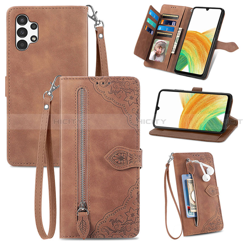 Coque Portefeuille Livre Cuir Etui Clapet S06D pour Samsung Galaxy A13 4G Marron Plus