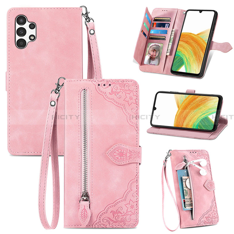 Coque Portefeuille Livre Cuir Etui Clapet S06D pour Samsung Galaxy A13 4G Rose Plus