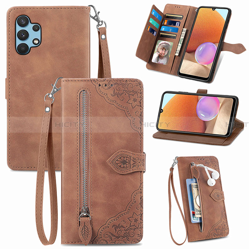 Coque Portefeuille Livre Cuir Etui Clapet S06D pour Samsung Galaxy A32 4G Marron Plus