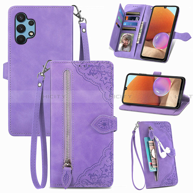 Coque Portefeuille Livre Cuir Etui Clapet S06D pour Samsung Galaxy A32 5G Violet Plus