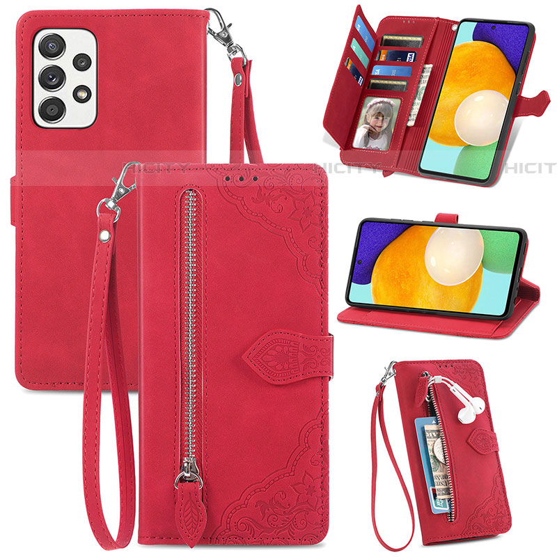 Coque Portefeuille Livre Cuir Etui Clapet S06D pour Samsung Galaxy A52 4G Rouge Plus