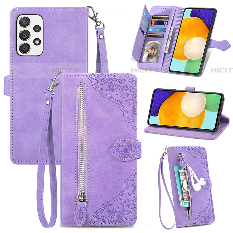 Coque Portefeuille Livre Cuir Etui Clapet S06D pour Samsung Galaxy A52 5G Violet Plus