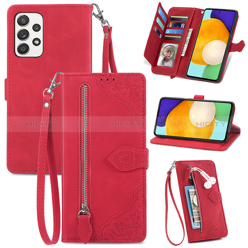 Coque Portefeuille Livre Cuir Etui Clapet S06D pour Samsung Galaxy A52s 5G Rouge Plus