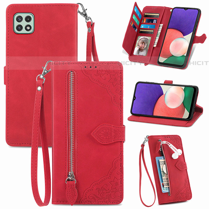 Coque Portefeuille Livre Cuir Etui Clapet S06D pour Samsung Galaxy F42 5G Rouge Plus