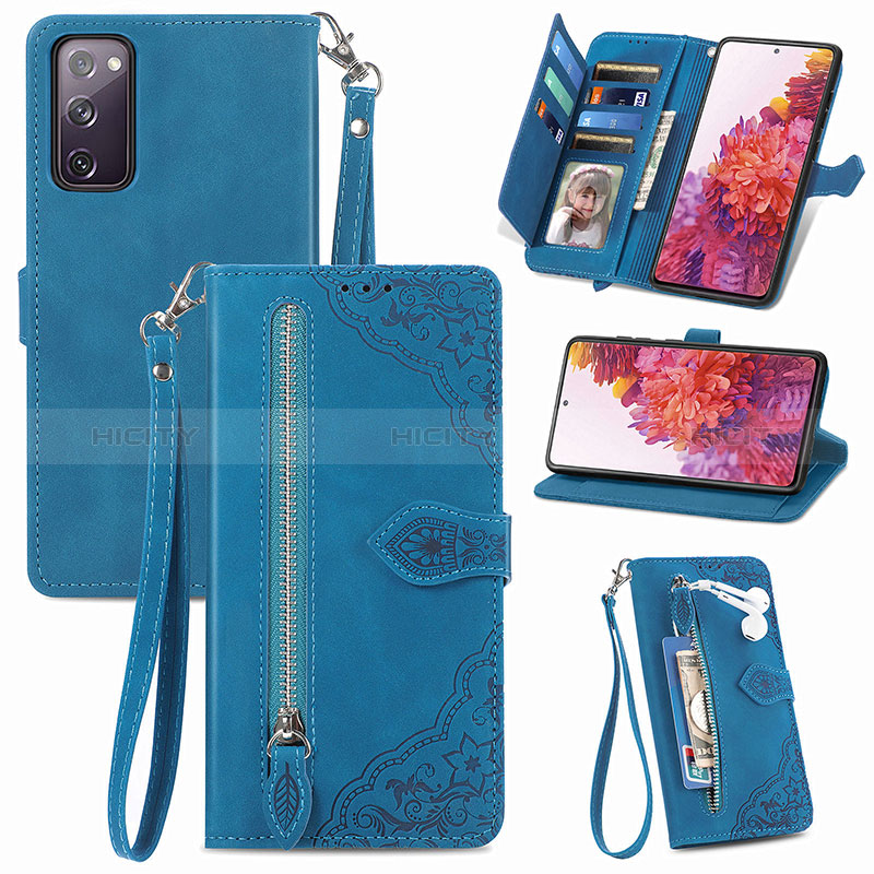 Coque Portefeuille Livre Cuir Etui Clapet S06D pour Samsung Galaxy S20 FE (2022) 5G Bleu Plus