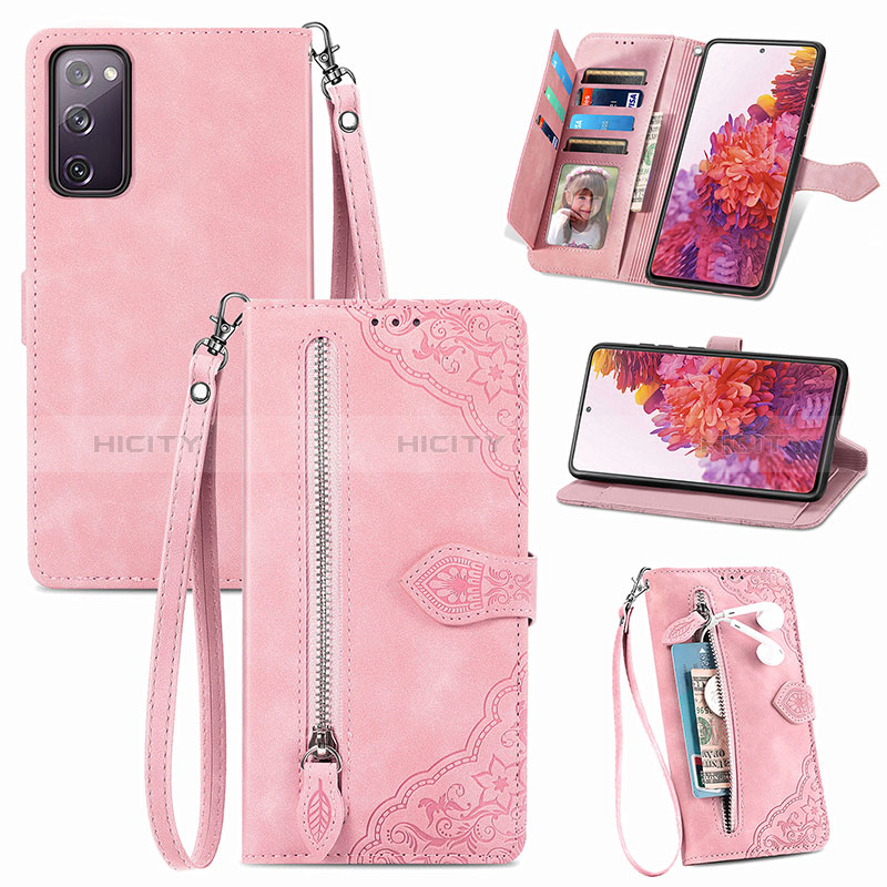 Coque Portefeuille Livre Cuir Etui Clapet S06D pour Samsung Galaxy S20 FE 5G Rose Plus