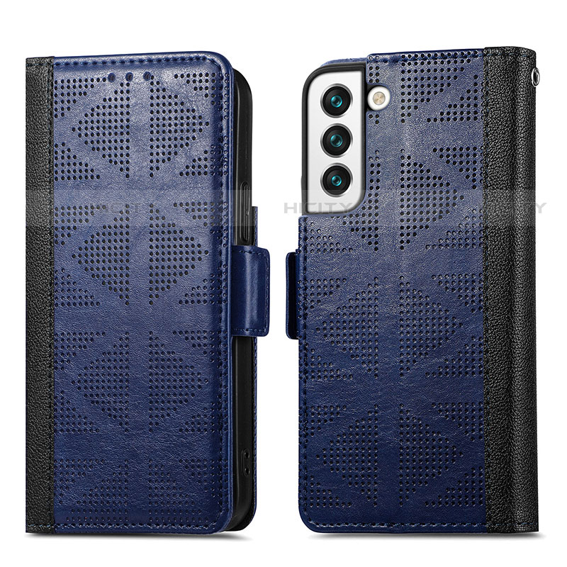 Coque Portefeuille Livre Cuir Etui Clapet S06D pour Samsung Galaxy S21 FE 5G Bleu Plus