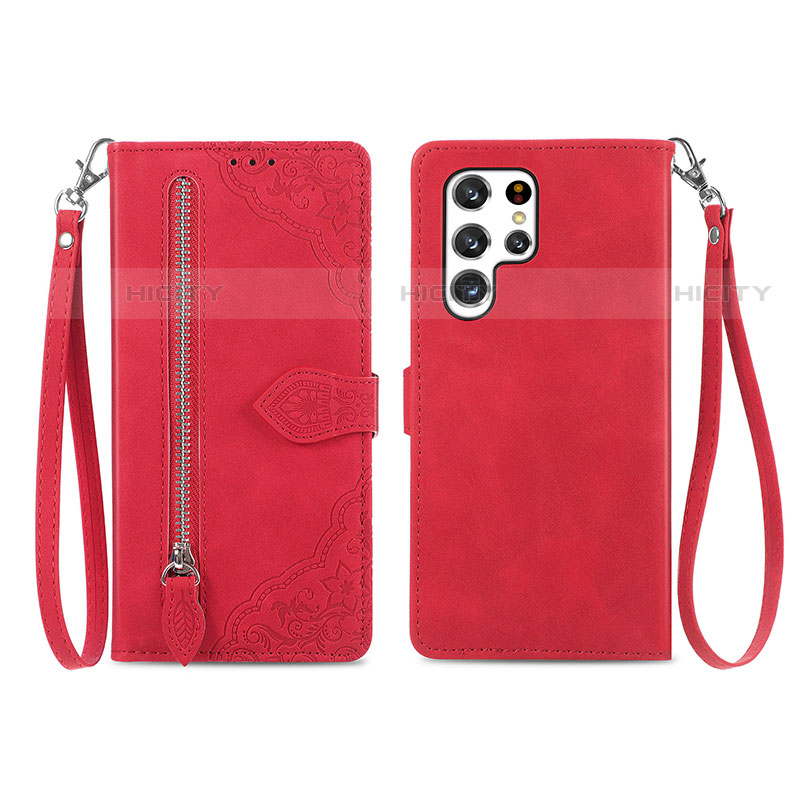 Coque Portefeuille Livre Cuir Etui Clapet S06D pour Samsung Galaxy S23 Ultra 5G Rouge Plus