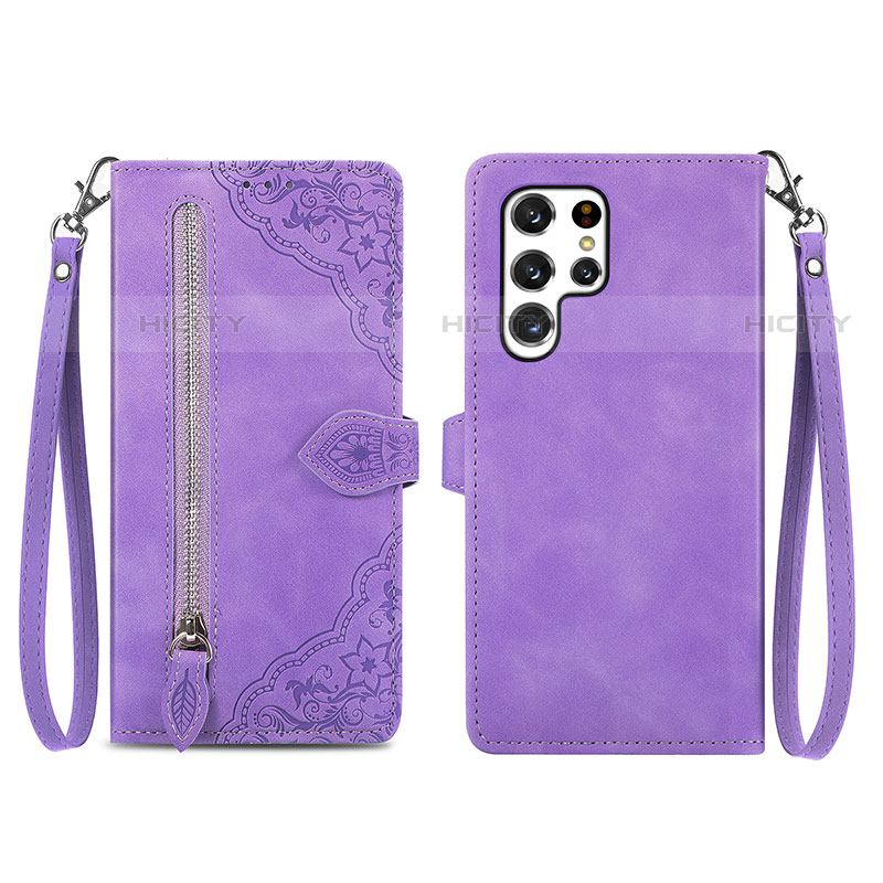 Coque Portefeuille Livre Cuir Etui Clapet S06D pour Samsung Galaxy S23 Ultra 5G Violet Plus