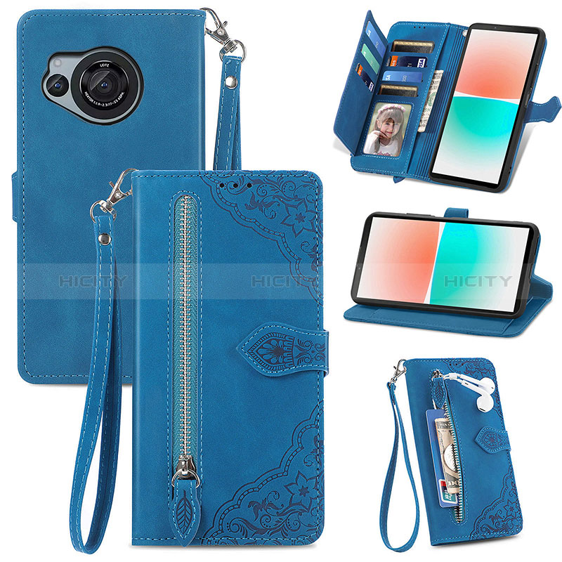 Coque Portefeuille Livre Cuir Etui Clapet S06D pour Sharp Aquos R8 Bleu Plus