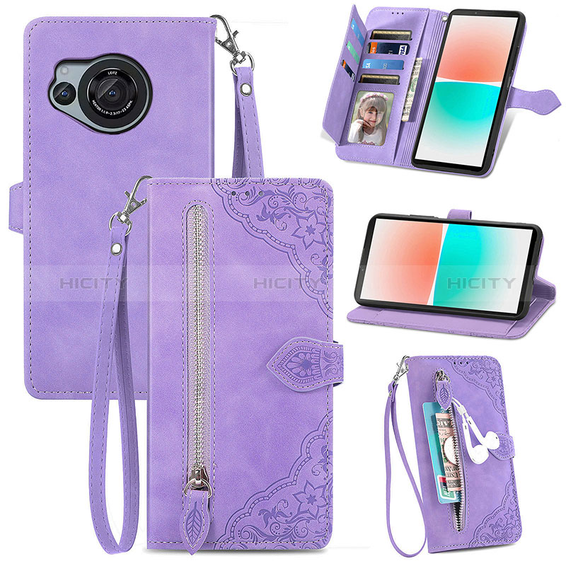 Coque Portefeuille Livre Cuir Etui Clapet S06D pour Sharp Aquos R8 Violet Plus