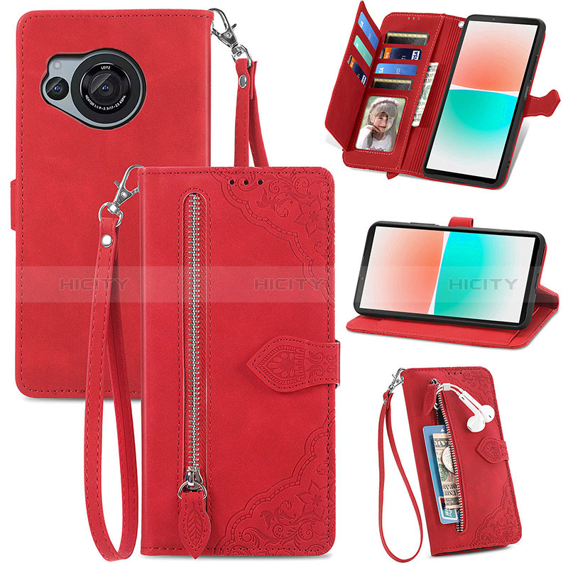 Coque Portefeuille Livre Cuir Etui Clapet S06D pour Sharp Aquos R8s Rouge Plus