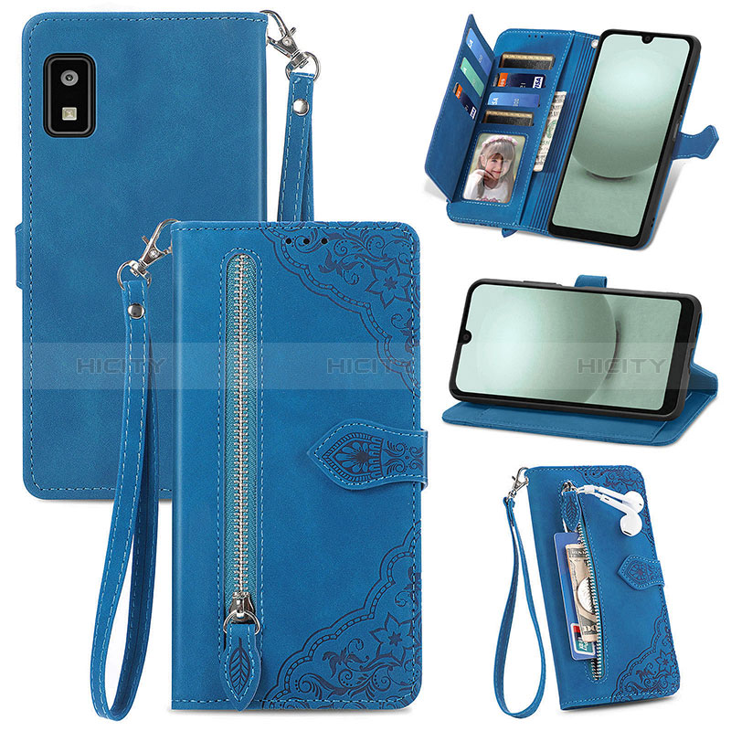 Coque Portefeuille Livre Cuir Etui Clapet S06D pour Sharp Aquos wish3 Bleu Plus