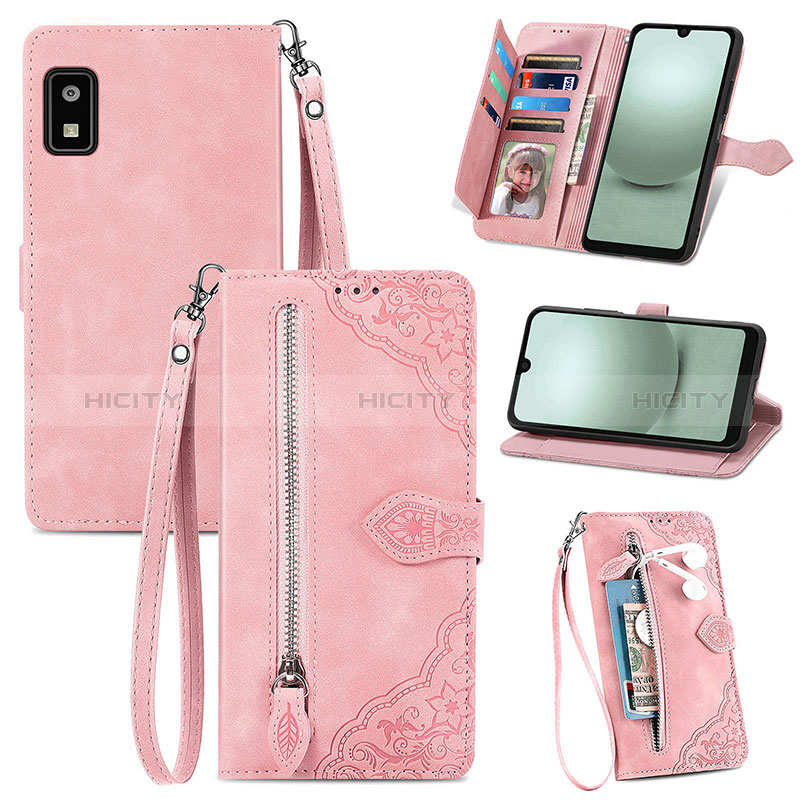 Coque Portefeuille Livre Cuir Etui Clapet S06D pour Sharp Aquos wish3 Rose Plus