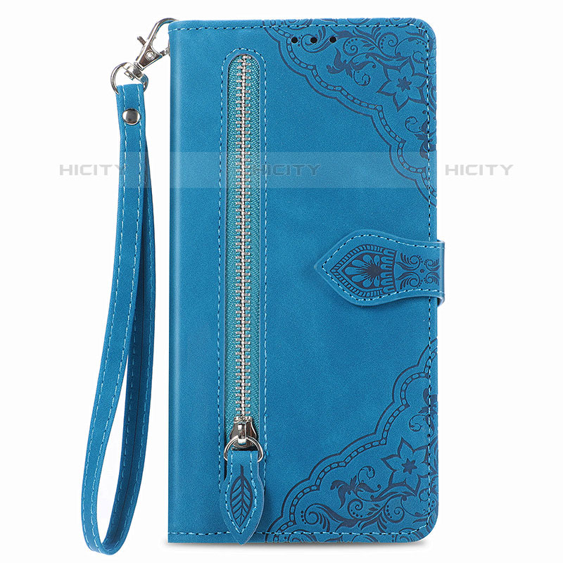 Coque Portefeuille Livre Cuir Etui Clapet S06D pour Vivo iQOO Z6x Bleu Plus