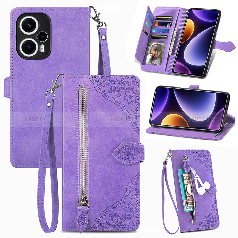 Coque Portefeuille Livre Cuir Etui Clapet S06D pour Xiaomi Poco F5 5G Violet Plus