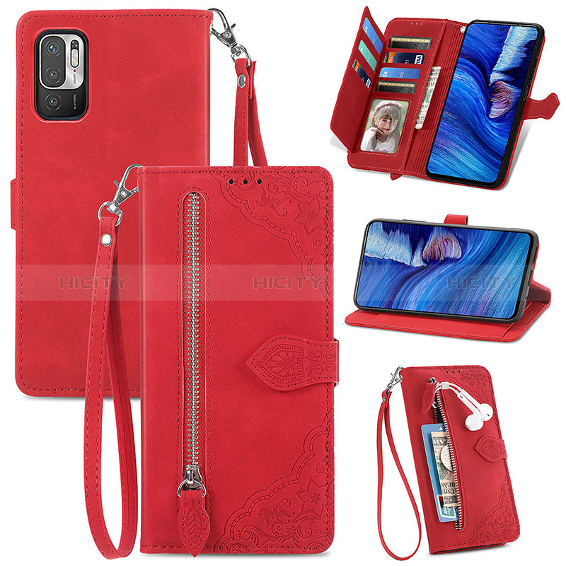 Coque Portefeuille Livre Cuir Etui Clapet S06D pour Xiaomi POCO M3 Pro 5G Rouge Plus