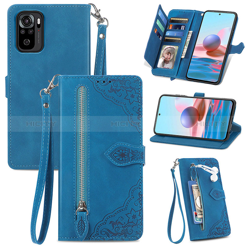 Coque Portefeuille Livre Cuir Etui Clapet S06D pour Xiaomi Poco M5S Bleu Plus