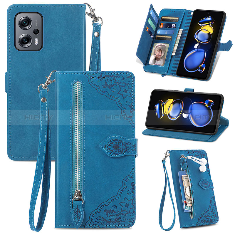 Coque Portefeuille Livre Cuir Etui Clapet S06D pour Xiaomi Poco X4 GT 5G Bleu Plus