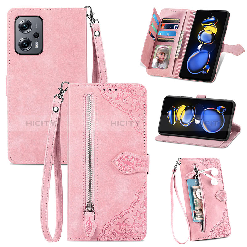 Coque Portefeuille Livre Cuir Etui Clapet S06D pour Xiaomi Poco X4 GT 5G Rose Plus