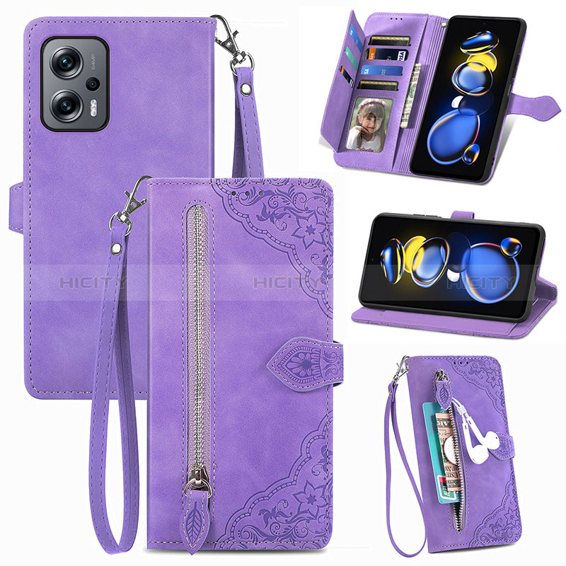 Coque Portefeuille Livre Cuir Etui Clapet S06D pour Xiaomi Poco X4 GT 5G Violet Plus