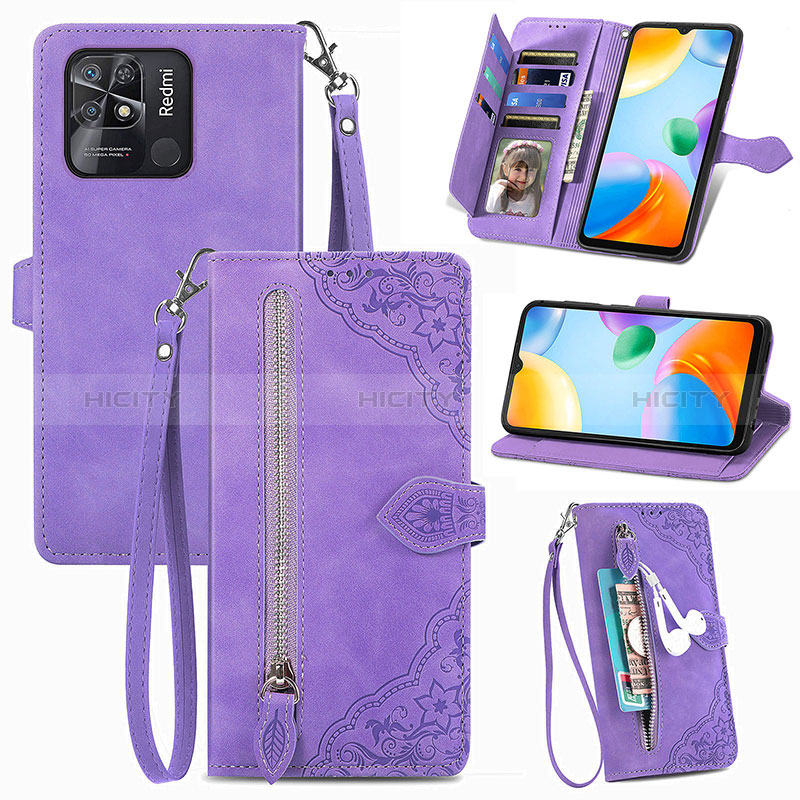 Coque Portefeuille Livre Cuir Etui Clapet S06D pour Xiaomi Redmi 10 India Violet Plus