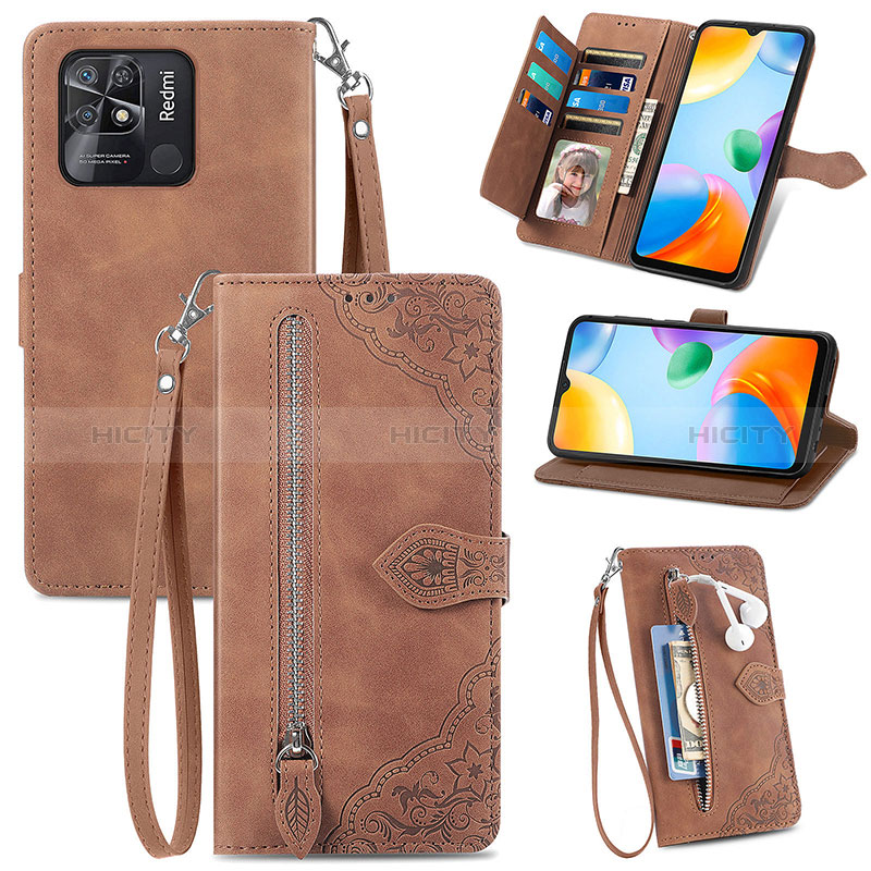 Coque Portefeuille Livre Cuir Etui Clapet S06D pour Xiaomi Redmi 10C 4G Marron Plus