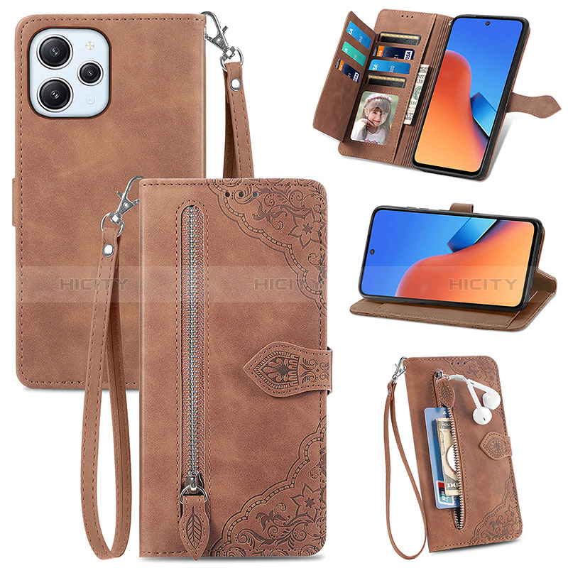 Coque Portefeuille Livre Cuir Etui Clapet S06D pour Xiaomi Redmi 12 4G Marron Plus